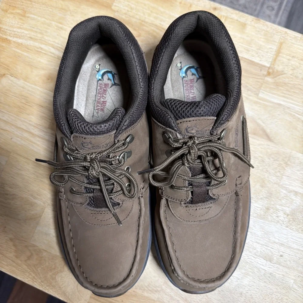 World Wide Sportsman Blue Water Oxford Leather Dark Brown Mens Sz 12 Boat Shoes